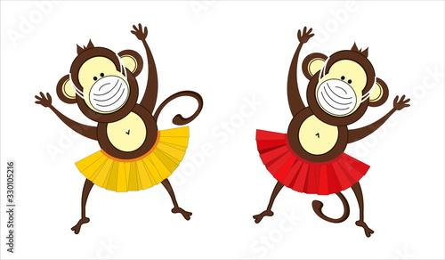 Monkeys in medical mask, protection from coronavirus