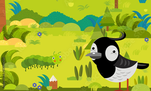 cartoon scene with different european animals in the forest illustration