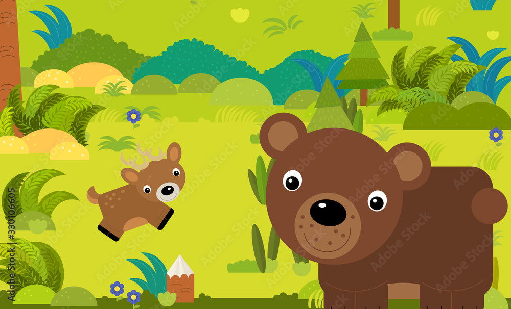 cartoon scene with different european animals in the forest illustration cartoon scene with different european animals in the forest illustration