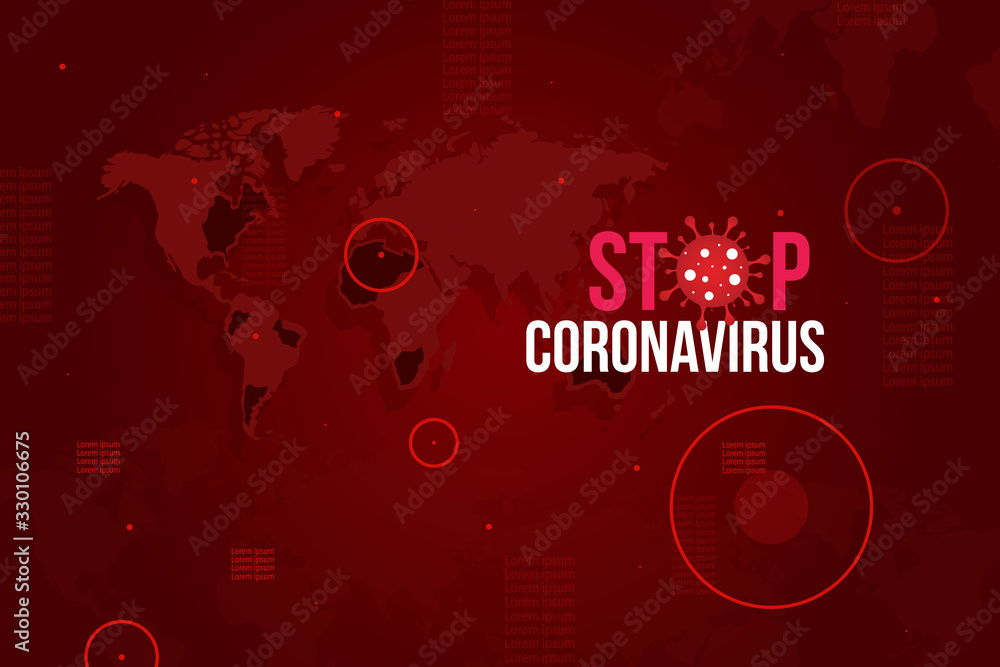 Obraz premium Sign caution coronavirus. Stop coronavirus. Coronavirus outbreak. Coronavirus danger and public health risk disease and flu outbreak. Pandemic medical concept with dangerous cells.Vector illustration