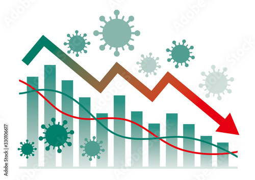 株価下落_暴落_下がる_矢印_ウイルス_Virus_(グリーン)