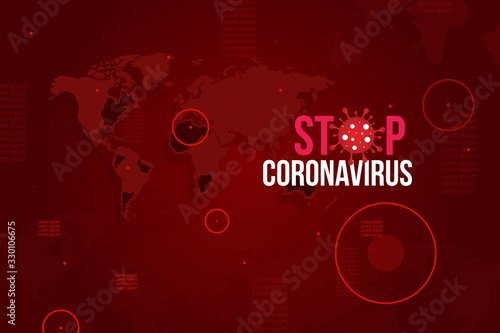 Sign caution coronavirus. Stop coronavirus. Coronavirus outbreak. Coronavirus danger and public health risk disease and flu outbreak. Pandemic medical concept with dangerous cells.Vector illustration