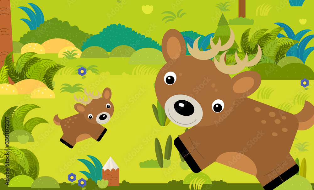 cartoon scene with different european animals in the forest illustration cartoon scene with different european animals in the forest illustration