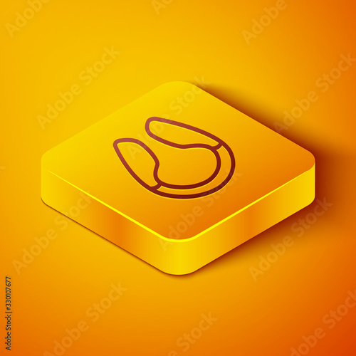 Isometric line Dildo vibrator for sex games icon isolated on orange background. Sex toy for adult. Vaginal exercise machines for intimate. Yellow square button. Vector Illustration