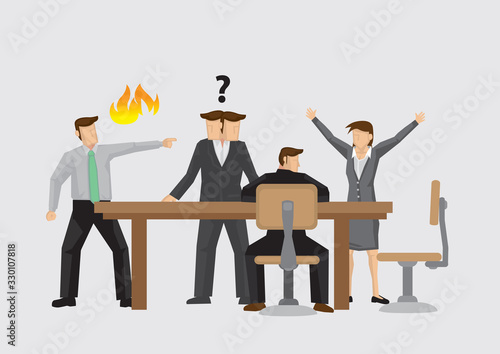 Conflict During Business Meeting Cartoon Vector Illustraiton