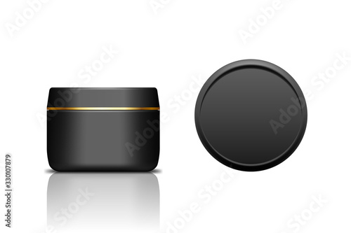 Black realistic plastic cosmetic jar for cream, scrub, gel or powder