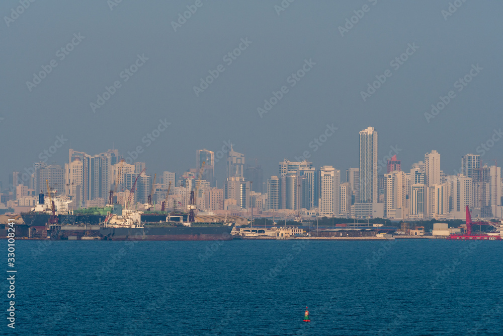 View over the Ocean to the Manamah skyline in Bahrain