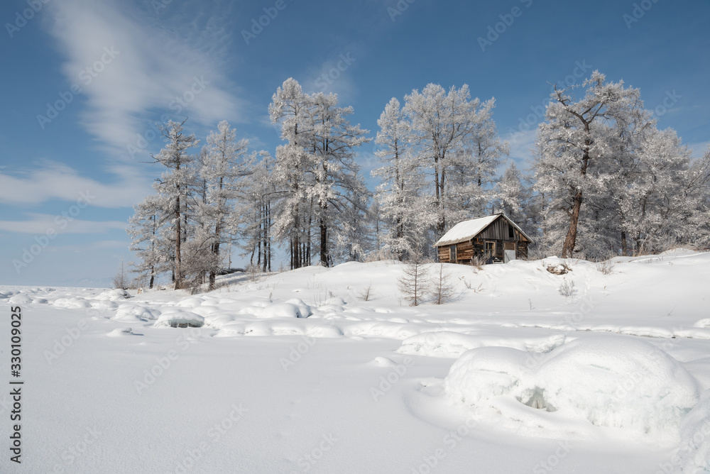 Winter landscape with snow covered trees, Lake Baikal, Siberia, Russia Winter landscape with snow covered trees, Lake Baikal, Siberia, Russia