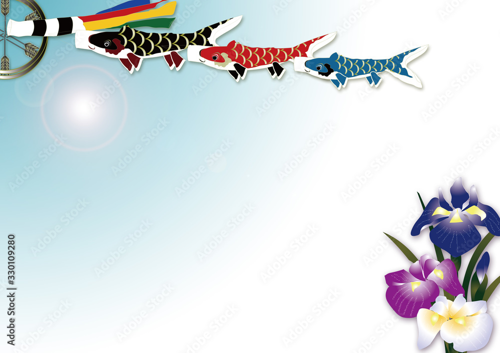 5月の端午の節句青空と鯉のぼりと菖蒲の花のイラスト横スタイル背景素材 Ilustracion De Stock Adobe Stock
