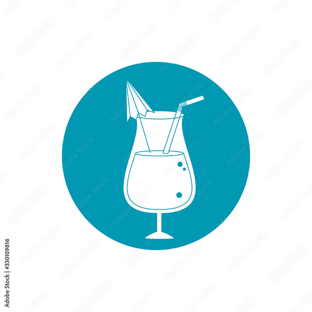 drinks glass cocktail with umbrella and straw blue block style icon drinks glass cocktail with umbrella and straw blue block style icon
