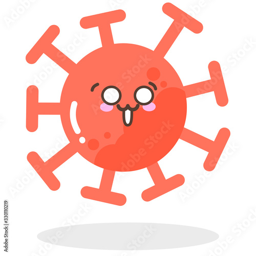 Vector set of cartoon red emoticons face covid-19, emoji happy and excited cat face of corona virus, Corona Virus cartoon characters - dust floating isolated on white background 