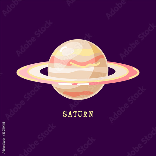 Saturn planet for logo, outer space, symbol. Vector illustration isolated on background. Flat style design.