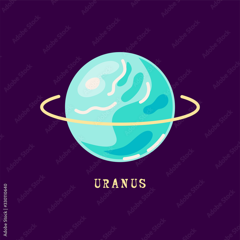 Fototapeta premium Uranus planet for logo, outer space, symbol. Vector illustration isolated on background. Flat style design.