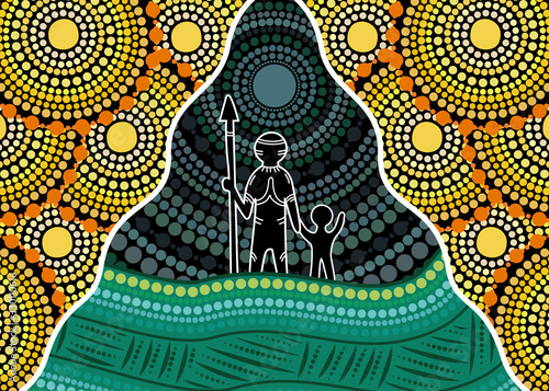 Dot art vector painting - father and son concept