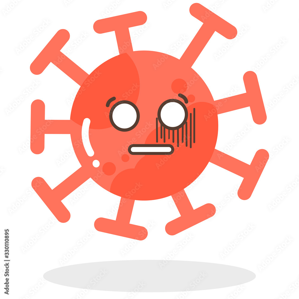 Vector set of cartoon red emoticons face covid-19, emoji crying fear face of corona virus, Corona Virus cartoon characters - dust floating isolated on white background 