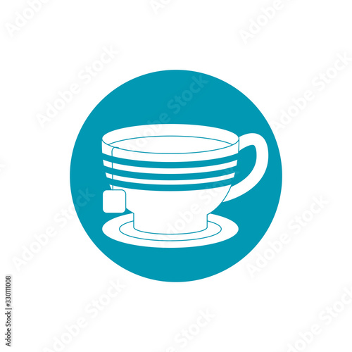 drinks tea cup with herb bag in dish fresh blue block style icon