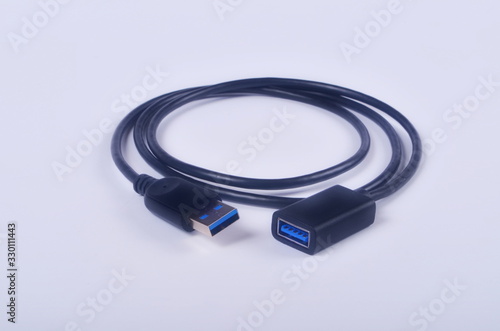 USB extension cable. Black USB cable for data and charging