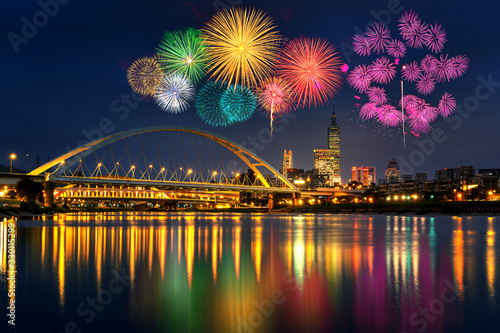 Fireworks festival at night in Taipei, Taiwan.