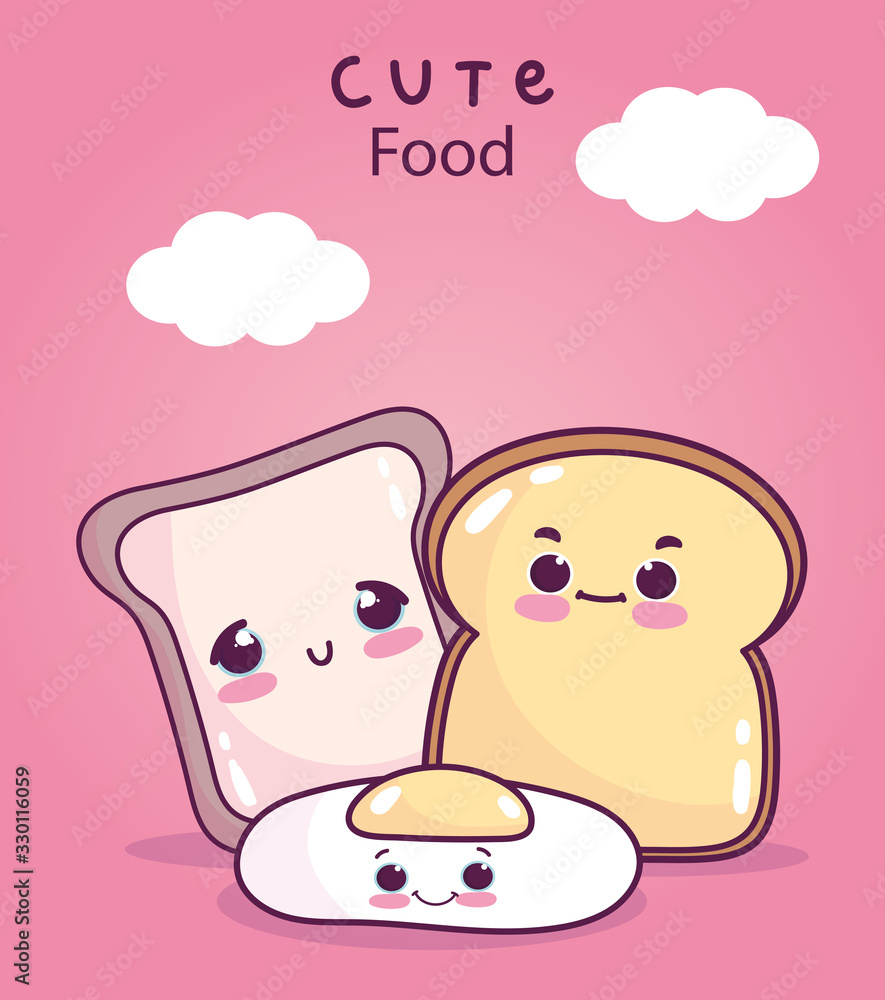 cute food breakfast slice bread and fried egg sweet dessert pastry cartoon cute food breakfast slice bread and fried egg sweet dessert pastry cartoon