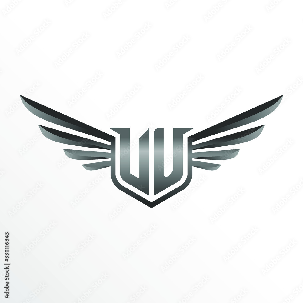 Fototapeta premium Initial Letter VU with Wings