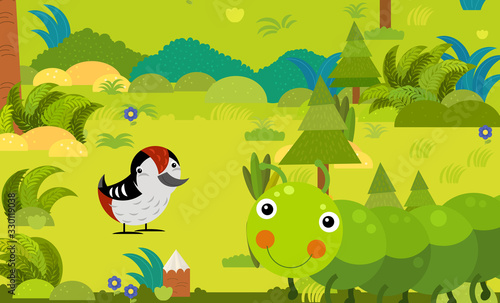 cartoon scene with different european animals in the forest illustration