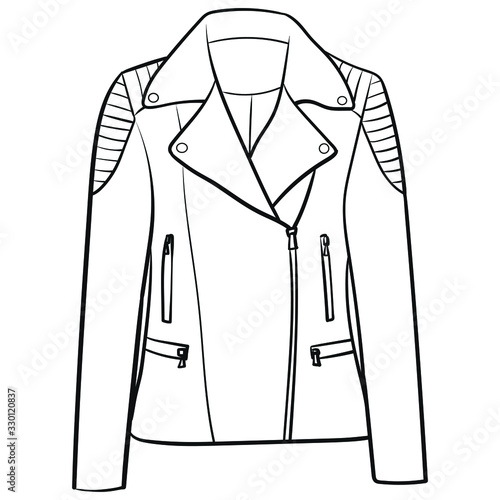 Comic drawing of a leather jacket.  solid color, isolated on white background