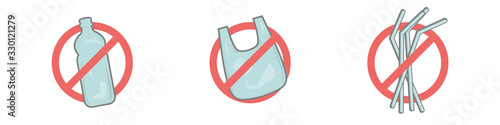 No plastic bag icon. Set Vector illustration flat design isolated on white background. Icon