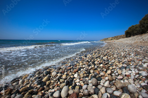 Kamiros, Rhodes / Greece - June 23, 2014: A beach near Kamiros, Rhodes, Dodecanese Islands, Greece.