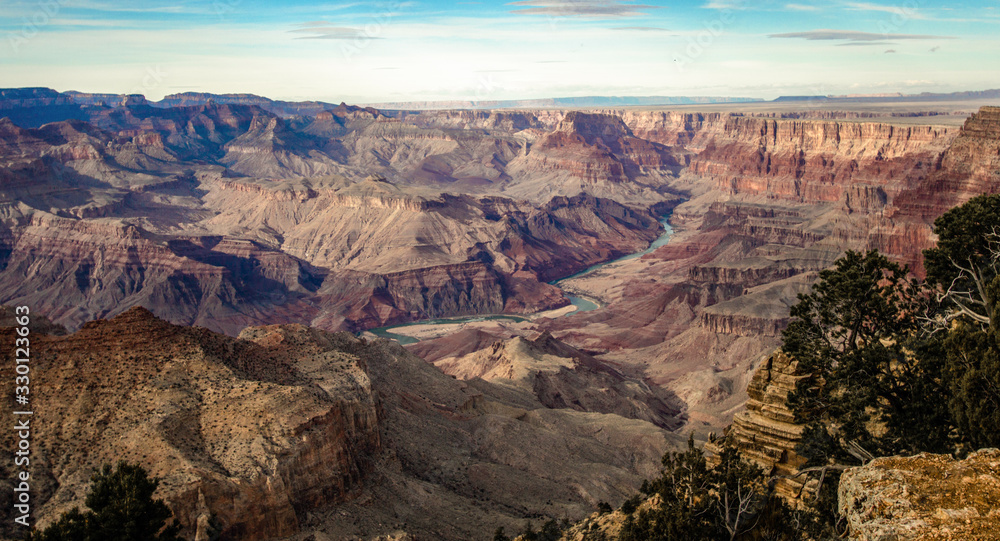 South Rim of the Grand Canyon scenic overlook panorama. 