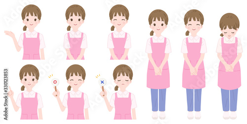 女性保育士のポーズのセット