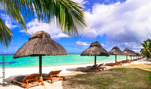 Fototapeta Naklejka Na Ścianę i Meble -  Tropical relaxing holidays in one of the best beaches of Mauritius island Le morne