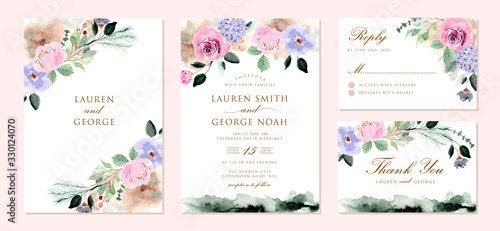 Wallpaper Mural wedding invitation set with beautiful soft floral watercolor Torontodigital.ca