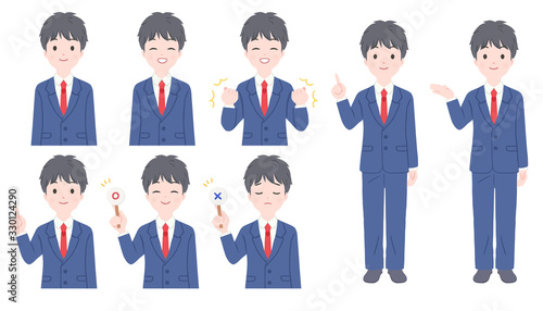 制服を着た男子学生のポーズのセット