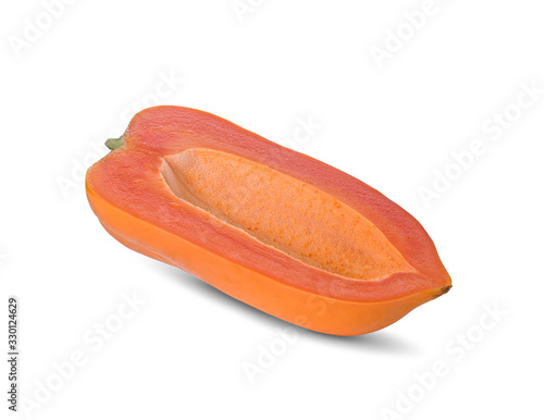 papaya seedless, cut in half with isolate on a white background