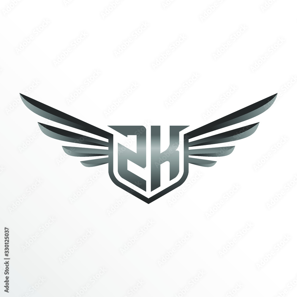 Initial Letter ZK with Wings Initial Letter ZK with Wings