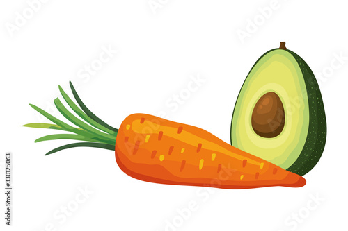 fresh carrot with avocado vegetables isolated icon vector illustration design