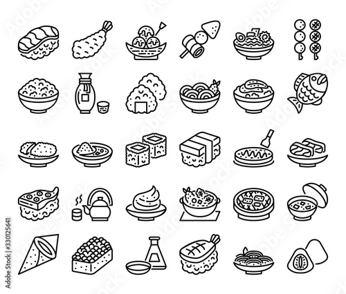 japanese food outline vector icons