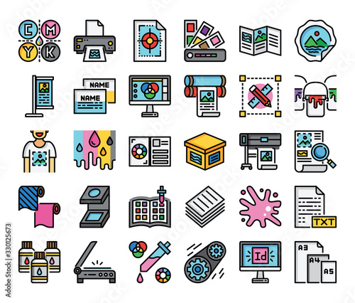 printing color outline vector icons