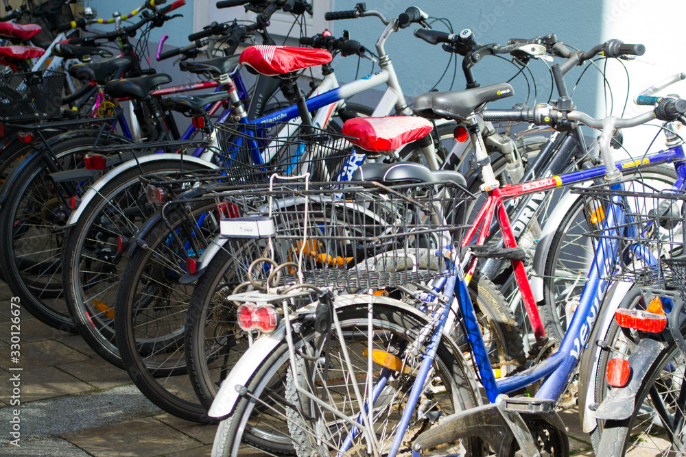 Fototapeta premium Austria, Graz, 03/13/2020. Bicycles in the city.