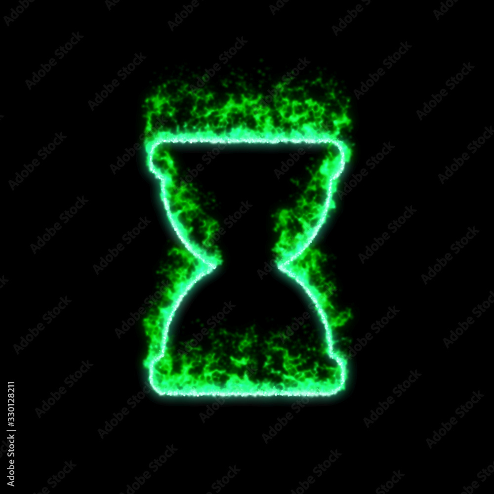 The symbol hourglass burns in green fire The symbol hourglass burns in green fire