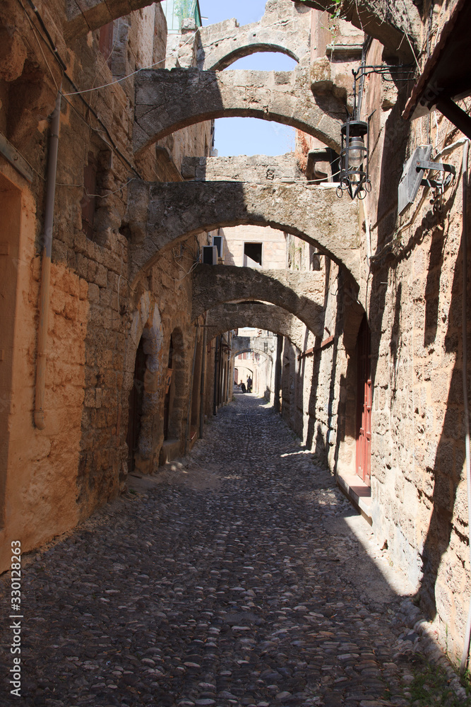 Rhodes / Greece - June 23, 2014: Street in the Rhodes old Town, Rhodes, Dodecanese Islands, Greece.