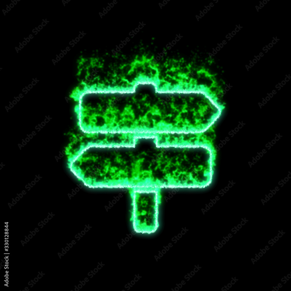 The symbol signpost burns in green fire The symbol signpost burns in green fire