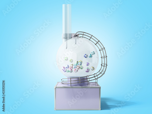 Lottery machine with lottery balls inside Lotto bingo game luck concept 3d illustration on blue gradient