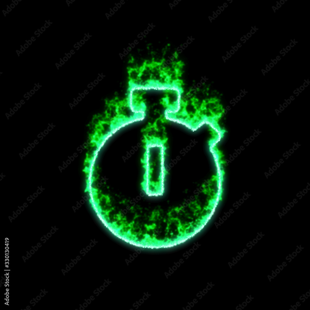 The symbol stopwatch burns in green fire The symbol stopwatch burns in green fire