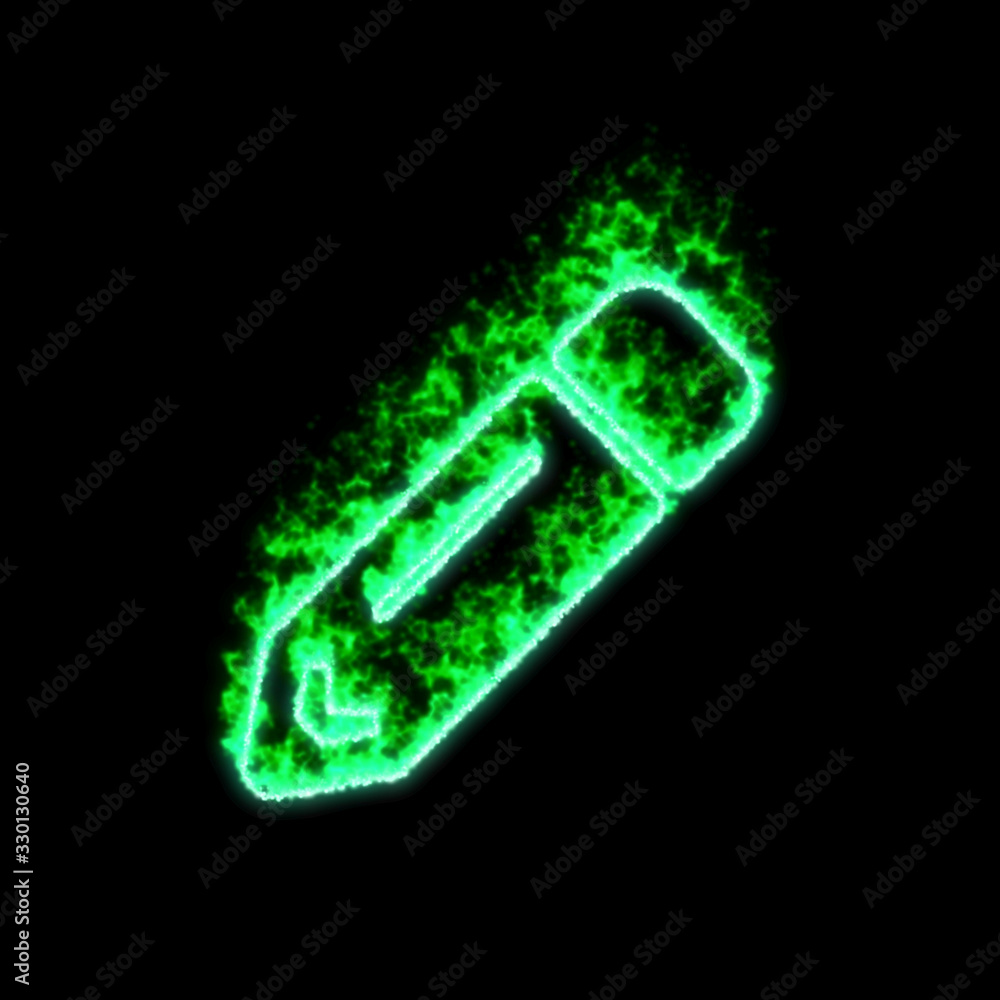 The symbol pencil burns in green fire The symbol pencil burns in green fire