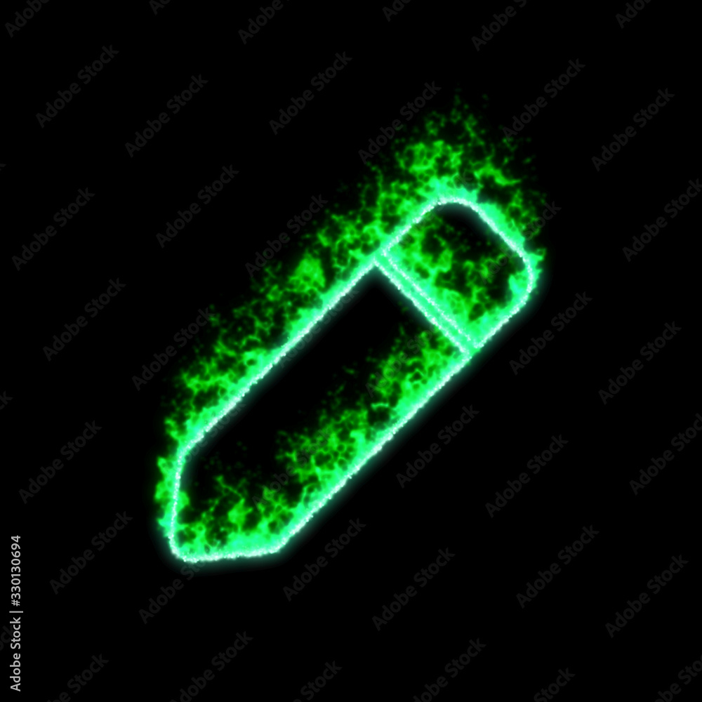 The symbol pen burns in green fire The symbol pen burns in green fire