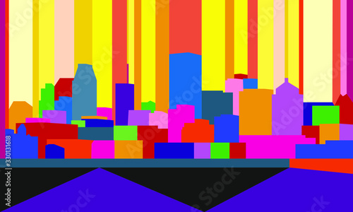 Wallpaper Mural Vintage abstract geometric skyline of Montreal, Canada, in bright colors. Torontodigital.ca