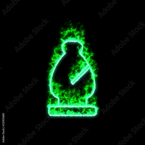 The symbol chess bishop burns in green fire