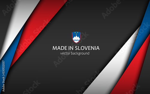 Made in Slovenia, modern vector background with Slovenian colors, overlayed sheets of paper in the colors of the Slovenian tricolor, abstract widescreen background photo