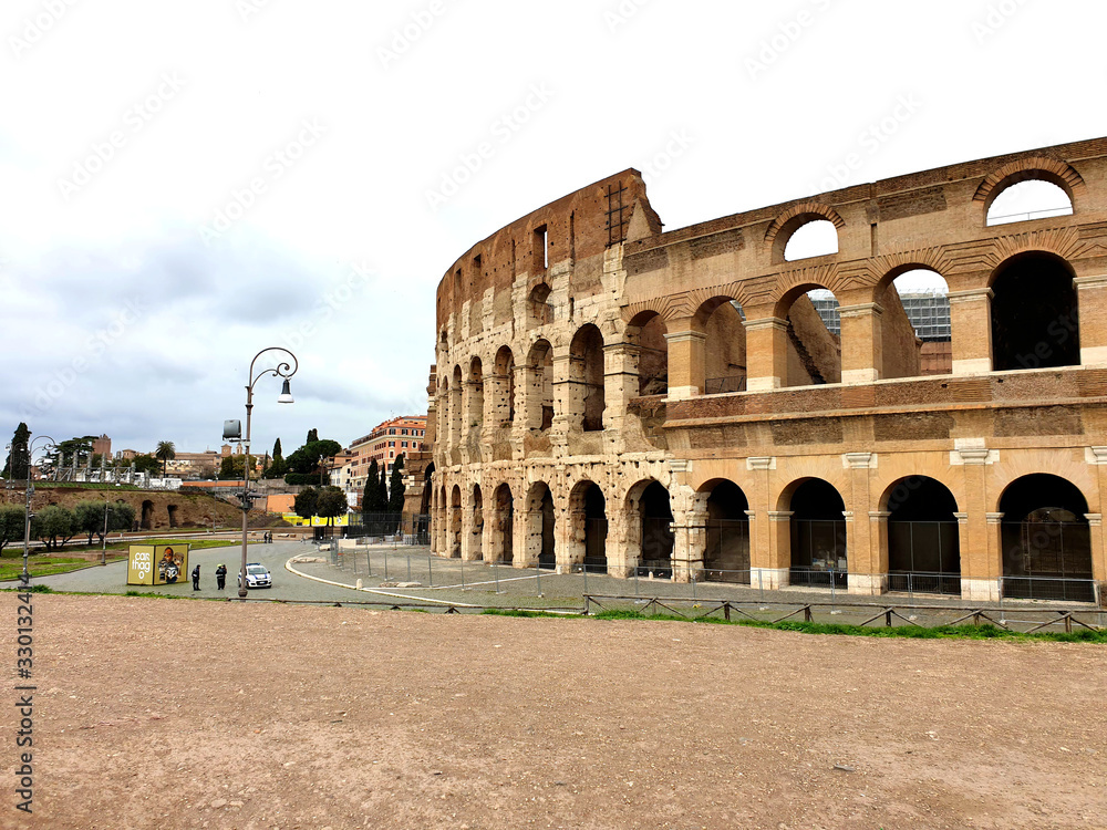 View of the Colosseum without tourists due to the quarantine
